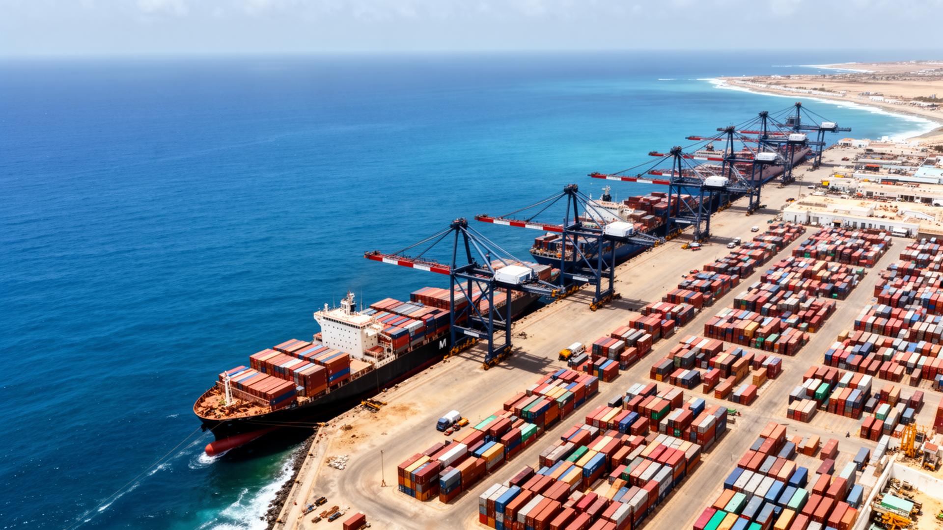 Container ship docked at a Somali port